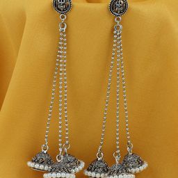 Sukkhi Silver-Plated Contemporary Jhumkas Earrings-image-52