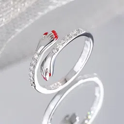 Fashion Frill Silver-Plated CZ-Studded Adjustable Hug Finger Ring-57