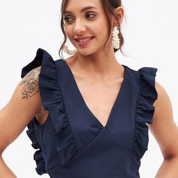 Kibo V Neck Ruffle Crop Top-image-82