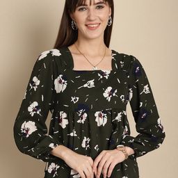 La Zoire Square Neck Floral Printed Georgette Top-image-22