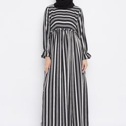 NABIA Women Black & White Printed Frill Burqas-image-22