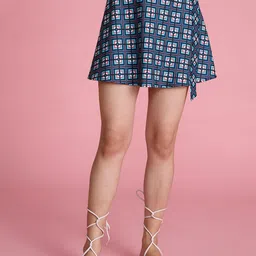 20Dresses Women Blue, White And Peach Geometric Printed High Waist Flared Mini Skirts-8
