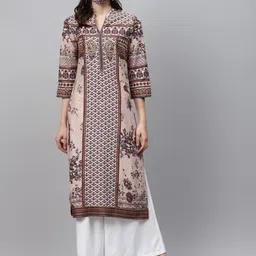 Biba Women Pink Teal Blue Printed Pure Cotton Straight Kurta-36