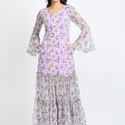 V&M Floral Chiffon A-Line Maxi Dress-image-10