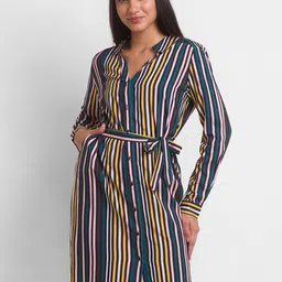 SPYKAR Women Purple Striped Shirt Dress-image-89