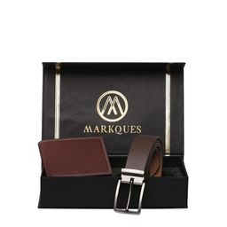MARKQUES Men Brown Textured Leather Accessory Gift Set-image-86