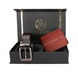 MARKQUES Men Brown Solid Leather Accessory Gift Set-14