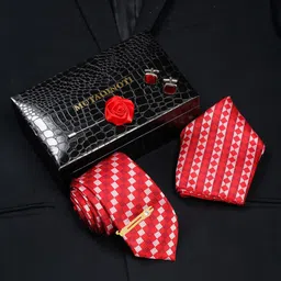 MUTAQINOTI Men Checked Silk Formal Accessory Gift Set-picture-18