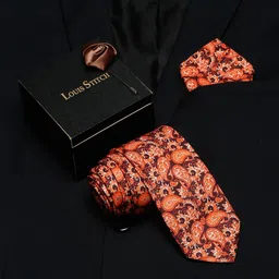 LOUIS STITCH Men Red & Orange Printed Italian Silk Accessory Gift Set-image-67