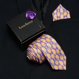LOUIS STITCH Men Purple Printed Necktie Italian Silk Accessory Gift Set-image-88