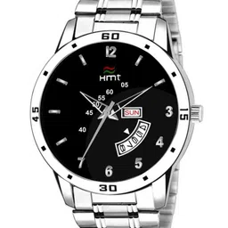 HAMT Men Black Brass Printed Dial & Silver Toned Bracelet Style Straps Analogue Watch HT-GR1017-BLK-CH-52