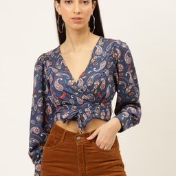 20Dresses Blue Printed Puff Sleeves Crepe Wrap Top-image-54