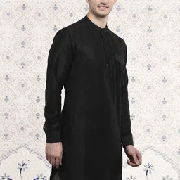 Ode by House of Pataudi Black Mandarin Collar Regular Kurta-image-16