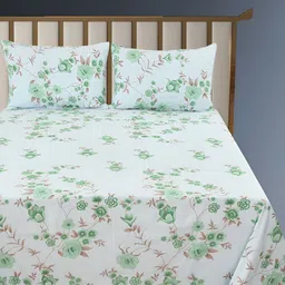 Nivasam Teal & Green Floral Cotton 400 TC King Bedsheet with 2 Pillow Covers-image-86