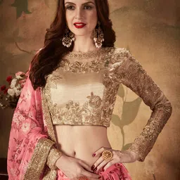 FABPIXEL Embroidered Sequinned Semi-Stitched Lehenga & Unstitched Blouse With Dupatta image 3