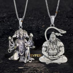 Meditation Hanuman Pendant, Panchmukhi Hanuman Pendant for Men and Women (Combo) Silver, Gold-plated Stainless Steel Locket-image-67
