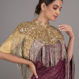 ODETTE Embellished Self Design Crop Tassels Button Shrug image 3