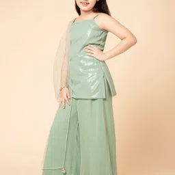 PICCOLO Girls Embroidered Regular Sequinned Kurti with Palazzos & With Dupatta image 4