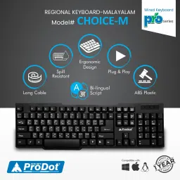 PRODOT Choice-Malayalam with 104 Keys Wired USB Standard Multi-device Keyboard Compatible with Desktop, Laptop, Mac stand support,Keyboard image 2