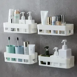 Bathroom Kitchen Organizer Rack Holder Wall Shelf (Number of Shelves - 4, White) Plastic Wall Shelf-image-29