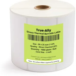 50x25 Direct Thermal Barcode Label Sticker - 2 x 1 inches - 50mm x 25mm - 50x25 mm 1000 Labels Per Roll - White Self Adhesive Sticker for Barcoding Paper Label-23