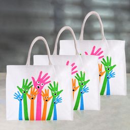 kuber industries Canvas Hands-Design Shopping Bag with Handle|Vegetable Bag|Large|Pack of 3|White Pack of 3 Grocery Bags-picture-28