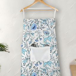 Texstylers White & Blue Floral Printed Cotton Apron-2