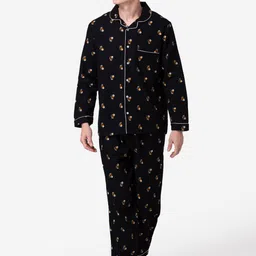 Fluffalump Men Black & Brown Printed Pure Cotton Flannel Night suit-image-21