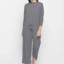 Nick&Jess Women Black & White Striped Pure Cotton Night suit-image-75