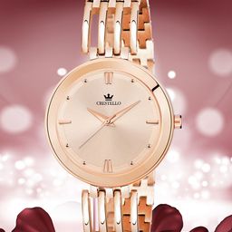 CRESTELLO Women Rose Gold Brass Dial & Rose Gold Bracelet Style Straps Analogue Watch CR-JWL122-RG-Rose Gold-image-16