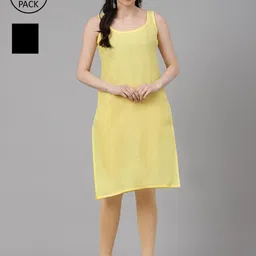 ADA Women Black and Yellow Pack of 2 Pure Cotton Solid Sustainable Handloom Slips-image-77