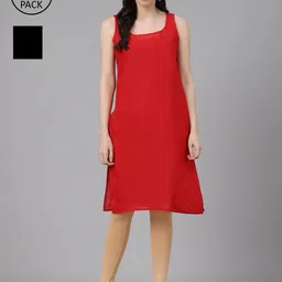 ADA Women Black & Red Pack of 2 Solid Sustainable Handloom Slips-image-53