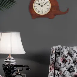 Aapno Rajasthan Brown Textured Animal Shaped Contemporary Wall Clock-image-92