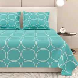 DREAM WEAVERZ Green & White 220 TC King Bedsheet with 2 Pillow Covers-image-16