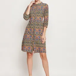 Ruhaans Floral Printed Mandarin collar A-Line Dress-image-21