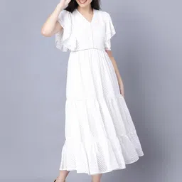 Myshka White Georgette Midi Dress-image-15