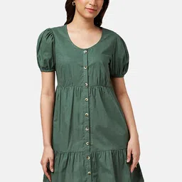 Honey by Pantaloons Puffed Sleeve Fit And Flare Cotton Dress-image-35