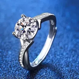 MYKI Silver- Plated CZ Stone Studded Adjustable Solitaire Cross Finger Ring-1