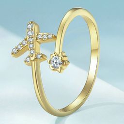 MYKI Gold-Plated CZ-Studded Aeroplane Ring-image-93
