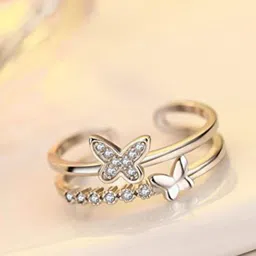 MYKI Silver-Plated CZ-Studded Butterfly Adjustable Finger Ring-1