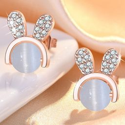 MYKI Rose-Gold-Plated Contemporary CZ Stone Studded Studs Earrings-7