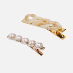 20Dresses Women Set Of 2 Gold-Toned & White Embellished Alligator Hair Clip-23