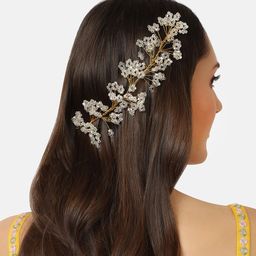 AccessHer Women Gold Toned & White Beaded Bridal Hair Styling Accessories-20