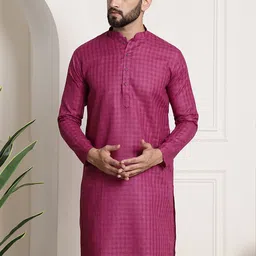 SOJANYA Checked Mandarin Collar Cotton Linen Kurta-18