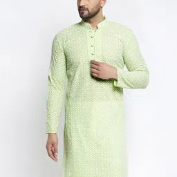 Jompers Men Green Ethnic Motifs Embroidered Kurta-picture-2