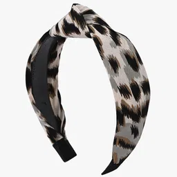 BuckleUp Women Taupe & Black Printed Knot Detail Hairband-6