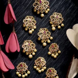 Saraf RS Jewellery Women Set Of 9 Gold-Toned & Red Hair Accessory-34