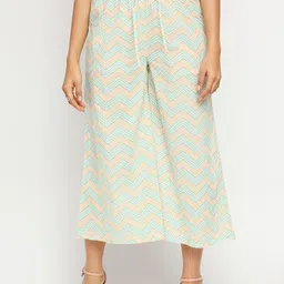 Ethnicity Women Green & White Printed Flared Knitted Cropped Ethnic Palazzo-picture-27