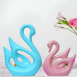 JAIPUR ACE Sea Green & Pink 2 Pieces Lovebird Swan Showpiece-image-80