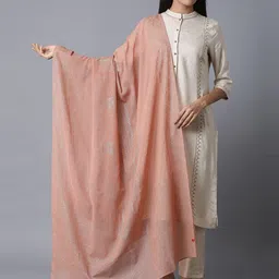 W Pink & Gold-Toned Ethnic Motifs Printed Foil Print Dupatta-8